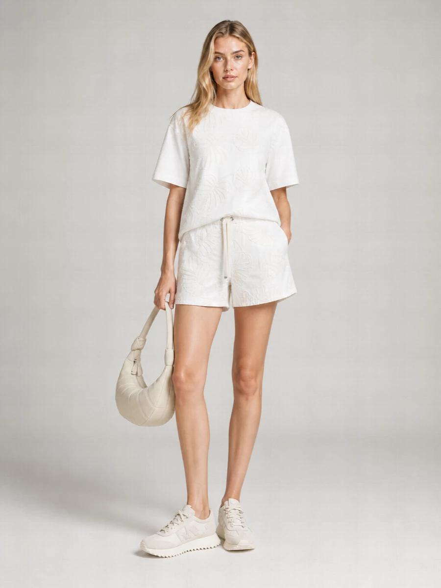 Moncler Cotton Floral‑Embroidered Short-Sleeve T-Shirt