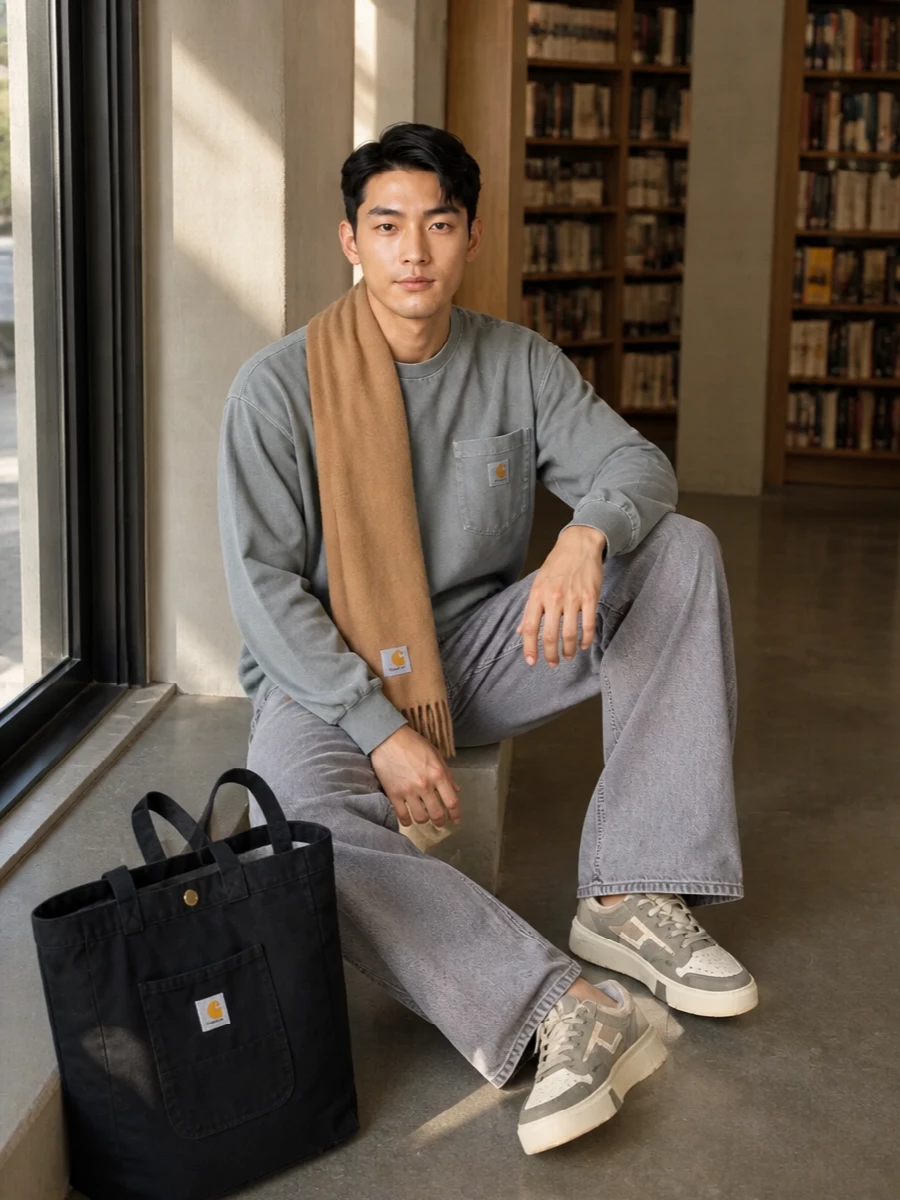 Carhartt wip grey tee washed jeans sneakers