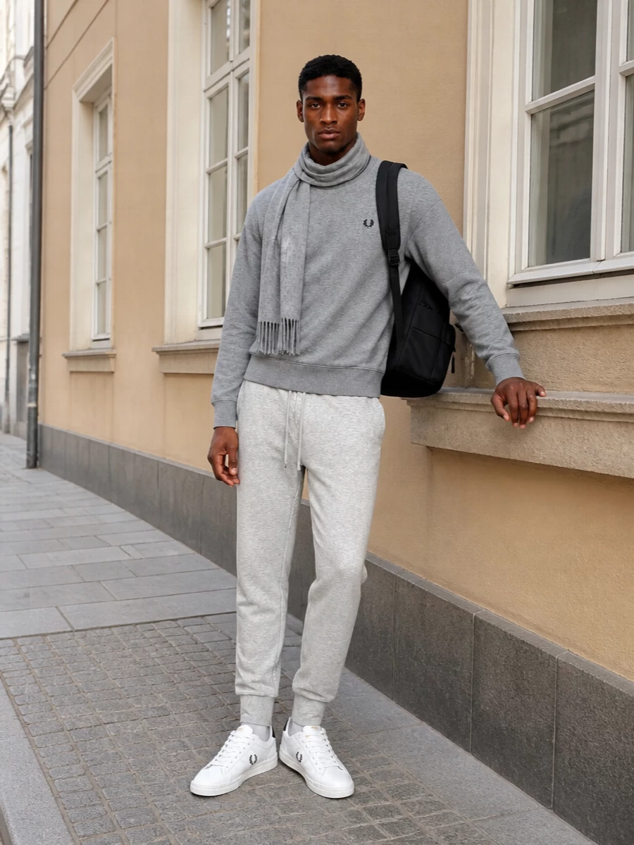 Fred perry sweatshirt grey joggers white sneakers
