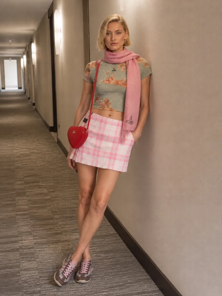 Vivienne westwood cherub tee pink tartan mini skirt
