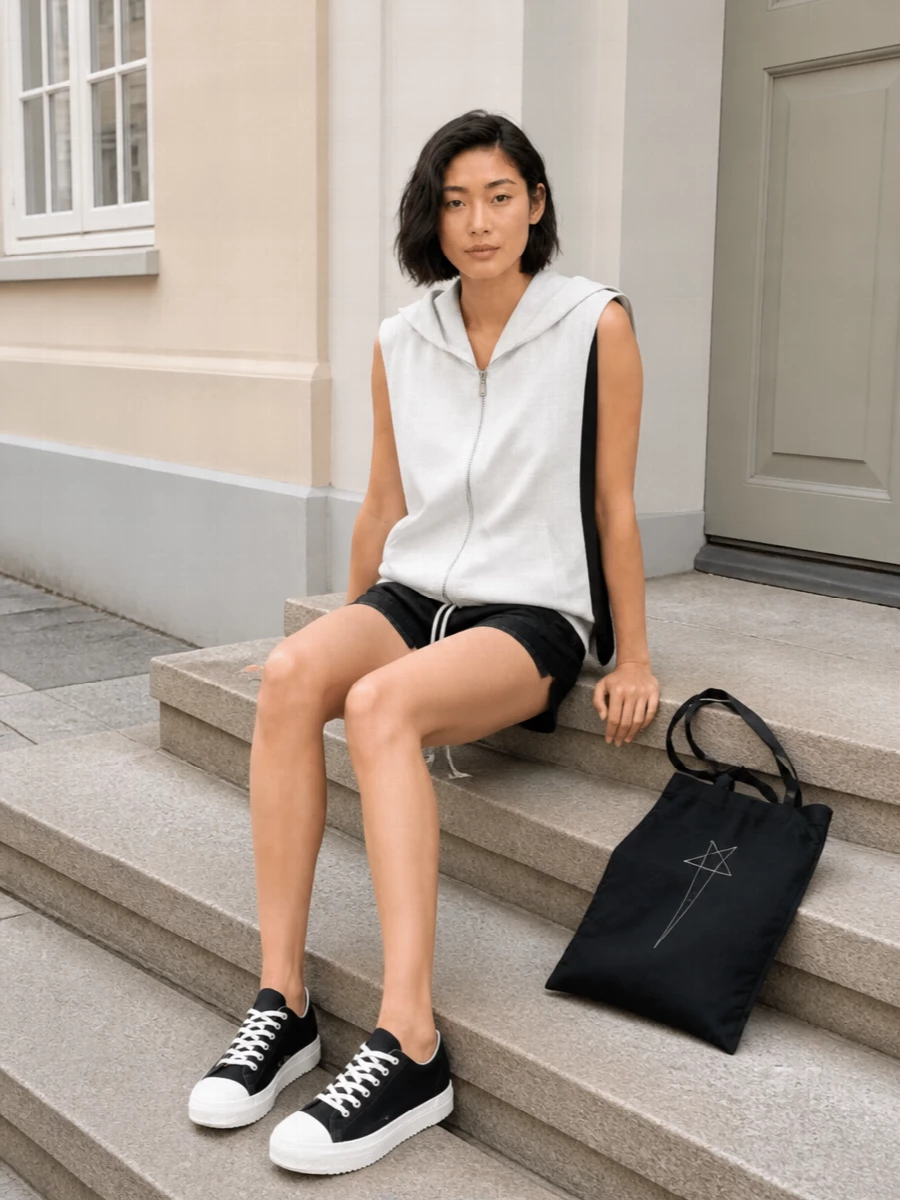 Drkshdw white zip hoodie black shorts outfit