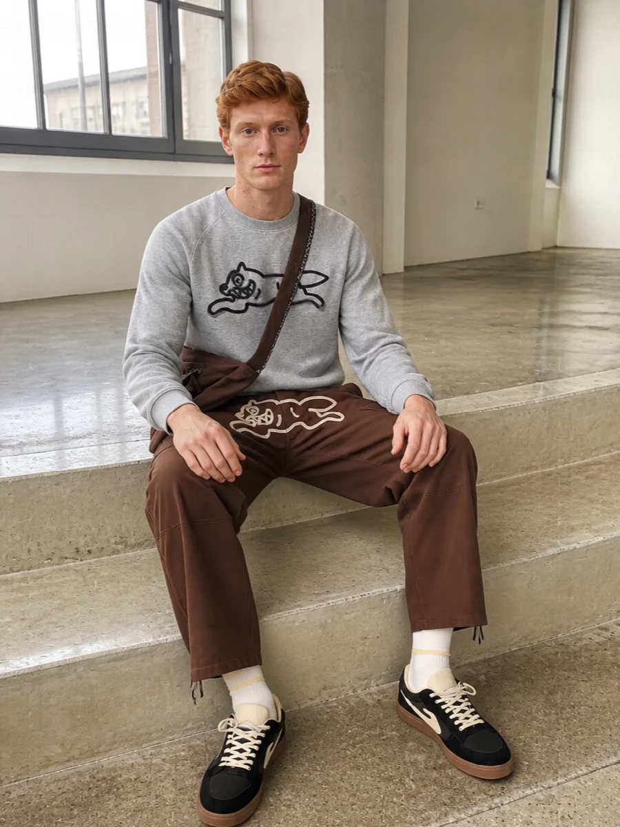 Icecream cargo shorts grey sweatshirt skate sneakers