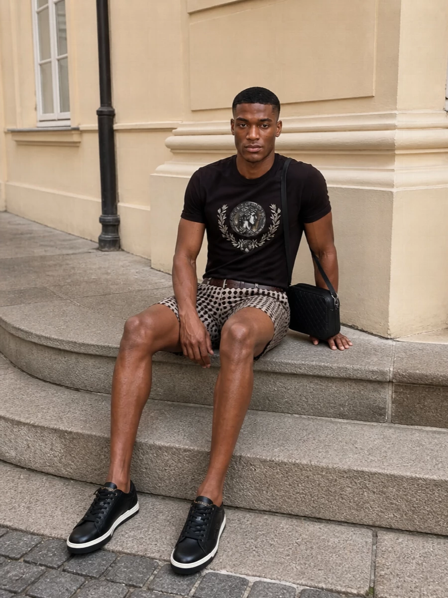 Dolcegabbana crest tee with polka dot shorts