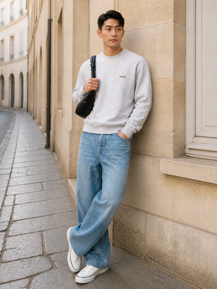 Jacquemus sweatshirt wide leg jeans summer outfit