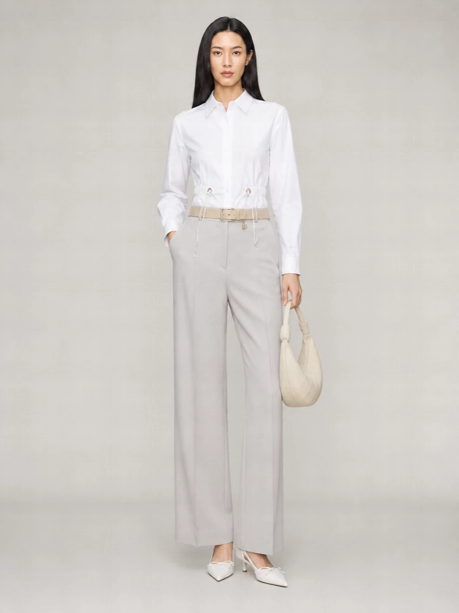 Max Mara Cotton Poplin Drawstring Long-Sleeve Shirt