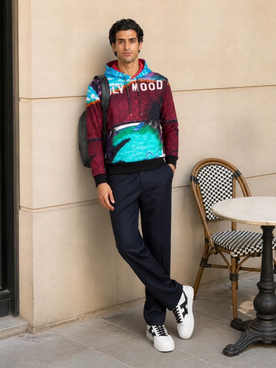 Etro graphic hoodie navy drawstring trousers