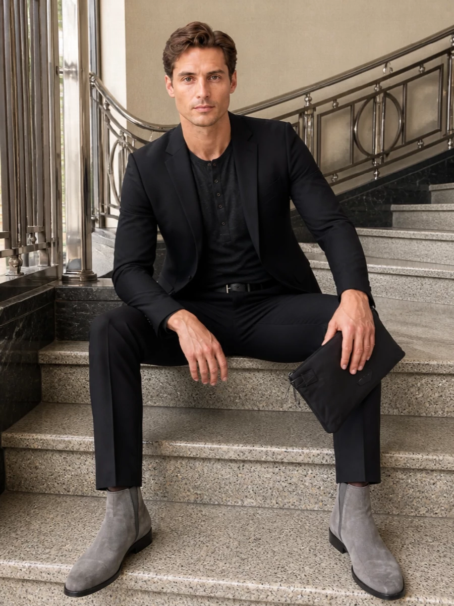 Dolce gabbana black henley suit trouser outfit