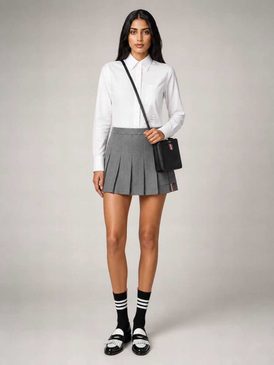 Thom Browne Wool High-Rise Pleated Asymmetric Mini Skirt