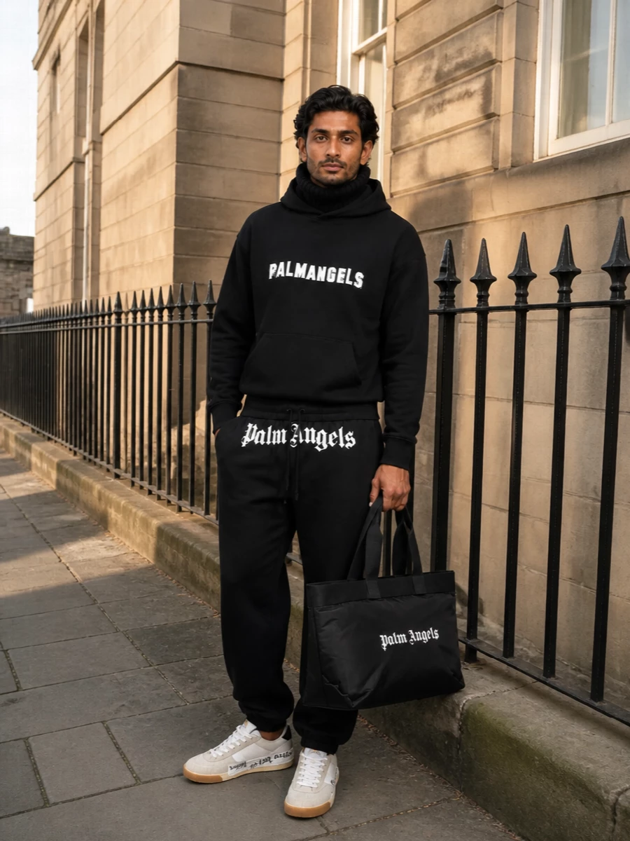 Palm angels black hoodie track pants sneakers