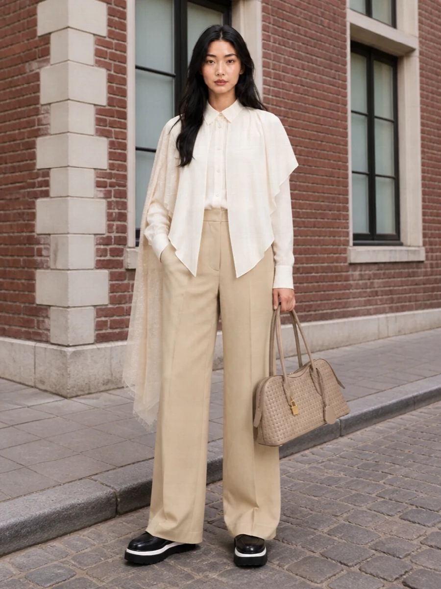 Stella mccartney ivory blouse camel wide leg trouser
