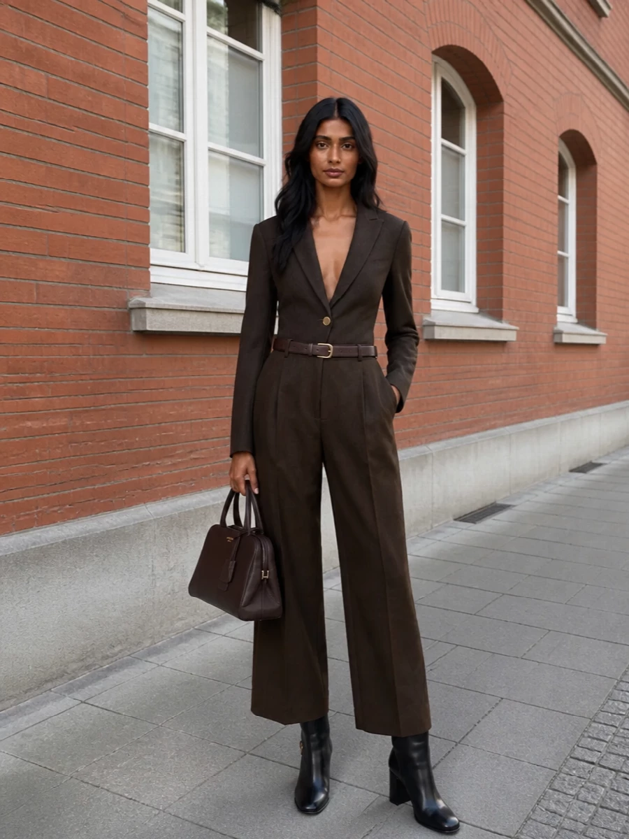 Alberta ferretti brown wide leg trousers outfit
