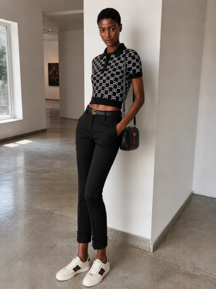 Gucci gg polo black cropped trousers sneakers