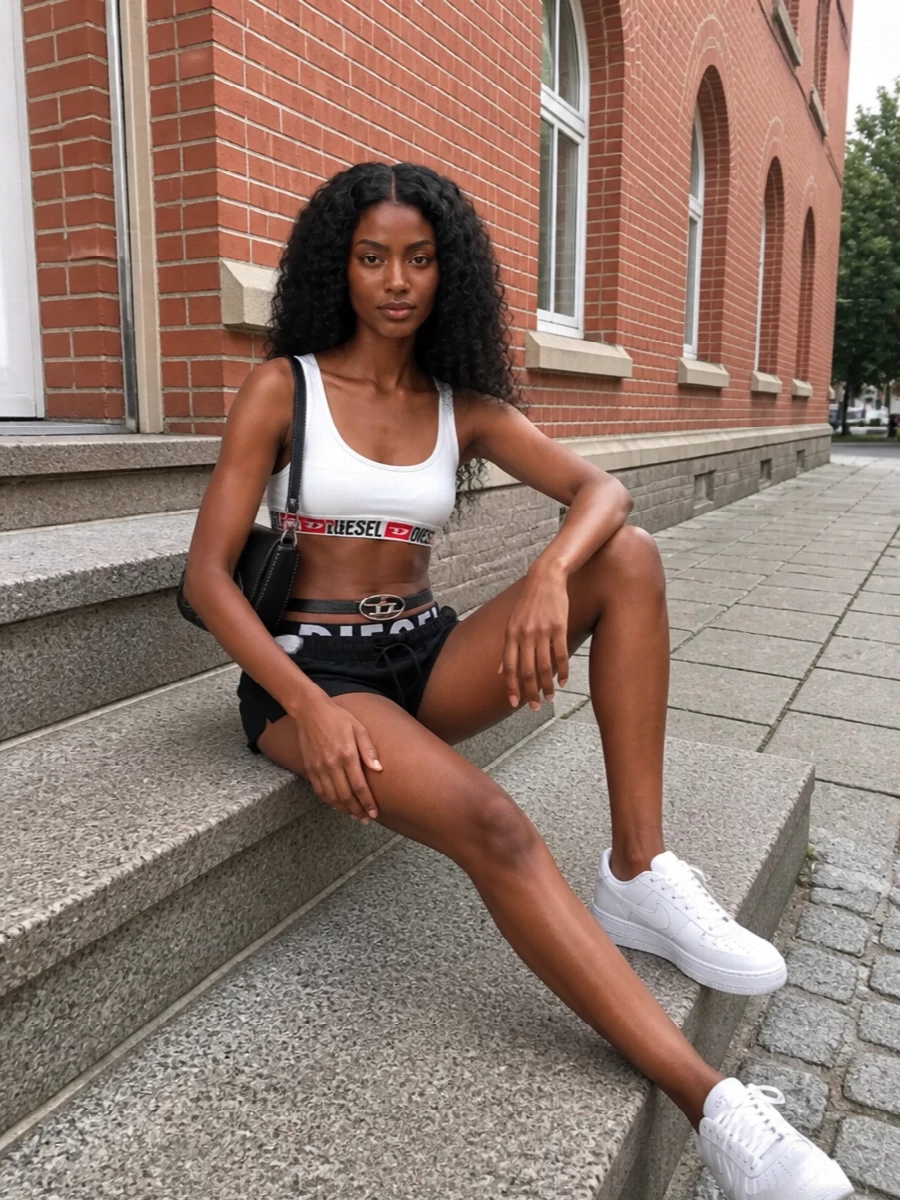 Diesel bralette logo shorts white nike sneakers