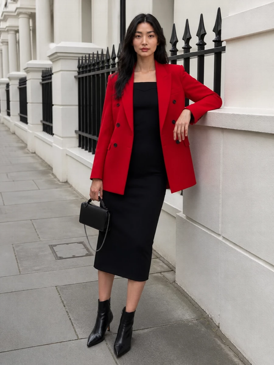 Stella mccartney red blazer black midi dress