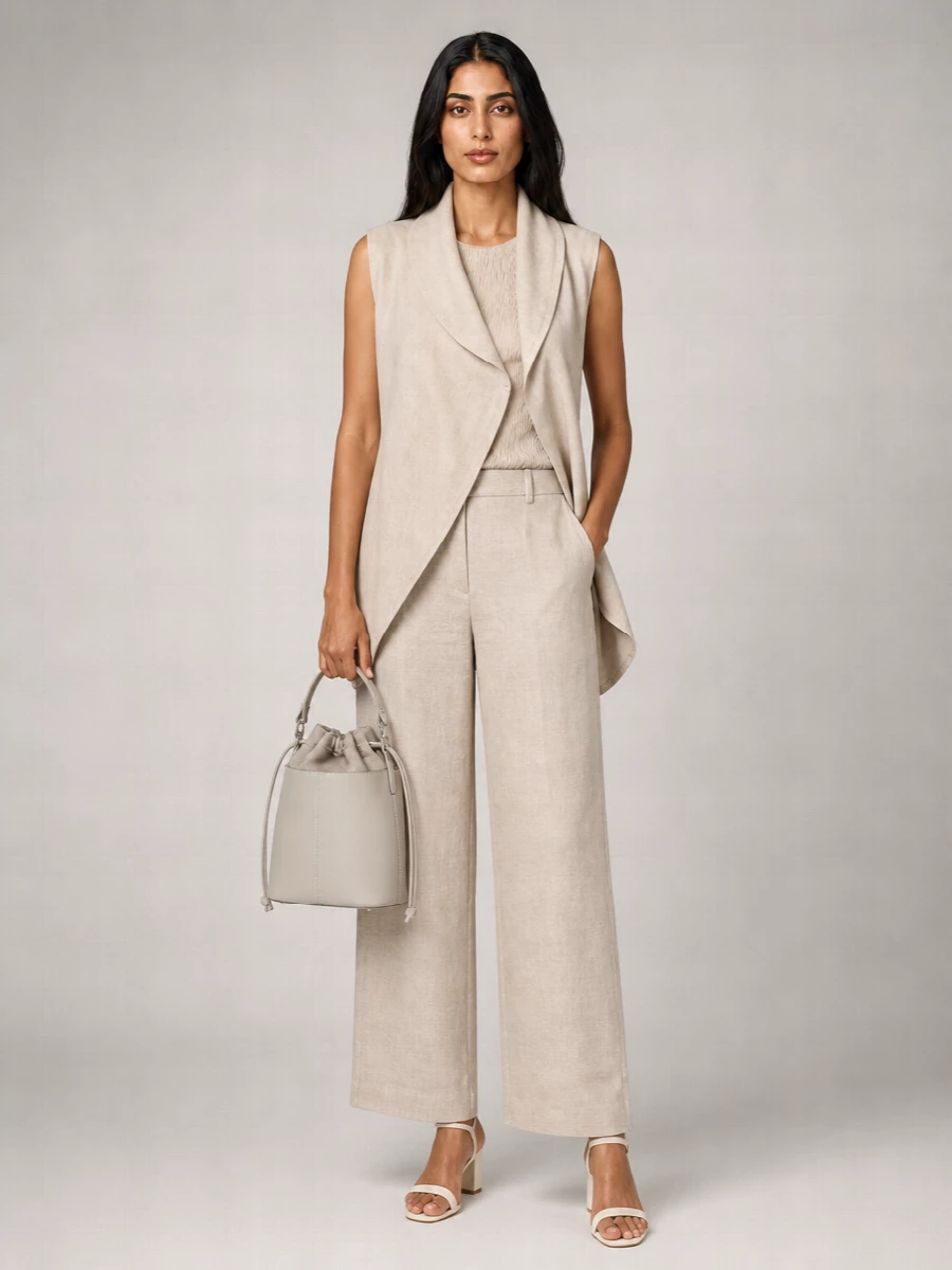 Emporio Armani Leather Draped High-Neck Sleeveless Top