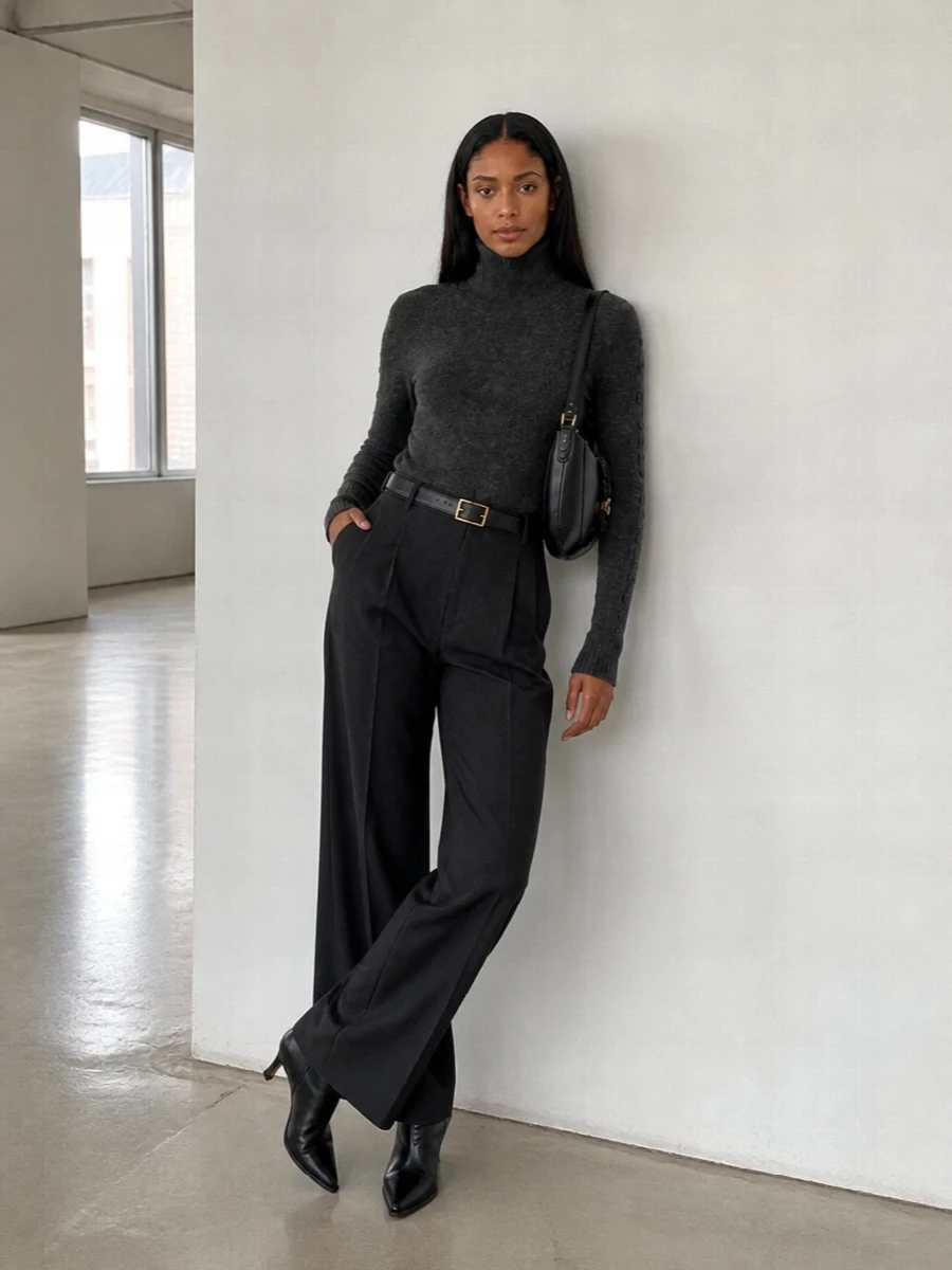 Isabel marant wide leg trousers charcoal turtleneck