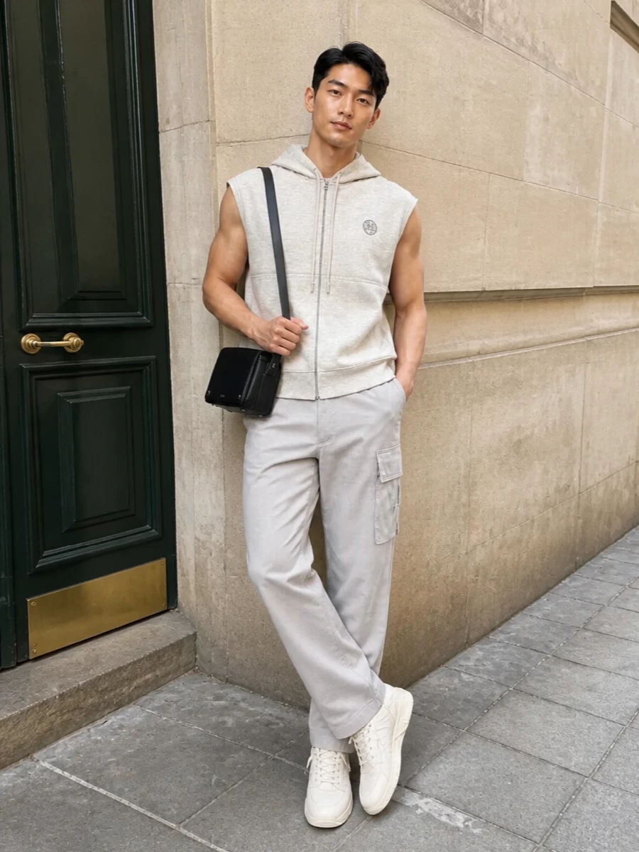 Fendi sleeveless hoodie cargos streetwear outfit
