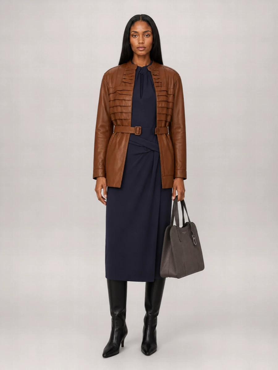 Giorgio Armani Lamb Leather Single Breasted Coat