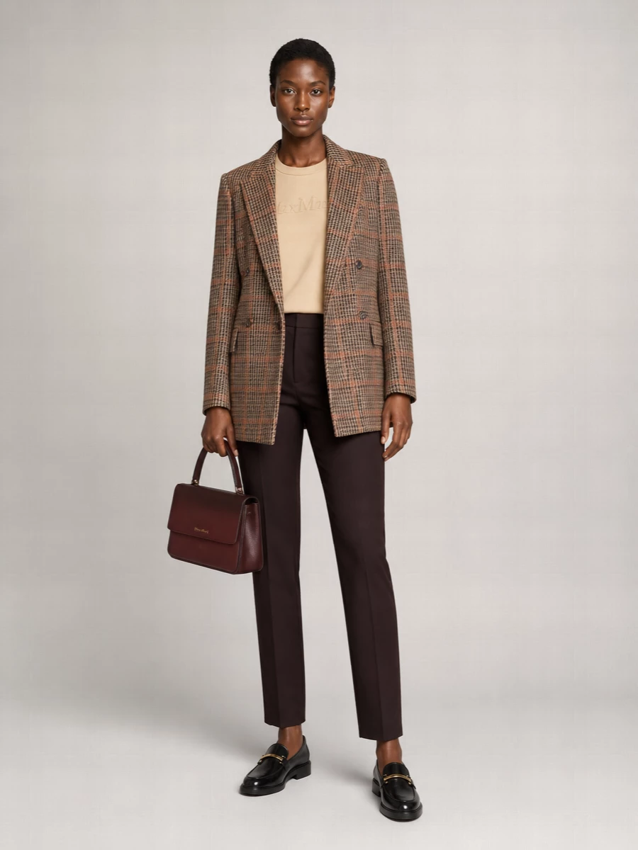 Max Mara Wool Cotton Prince Of Wales Checked Double-Breasted Blazer