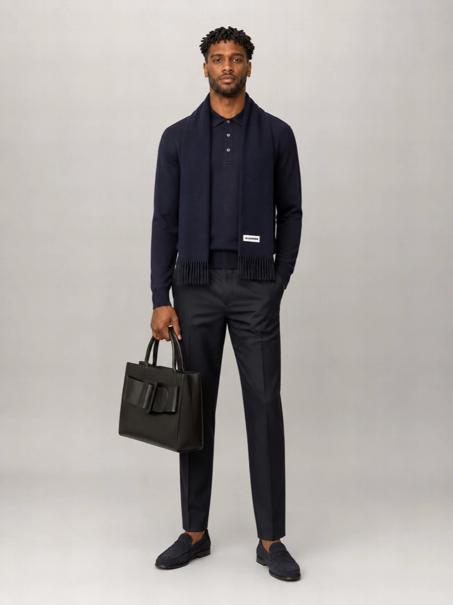 John Smedley Merino Wool Long Sleeve Polo Shirt