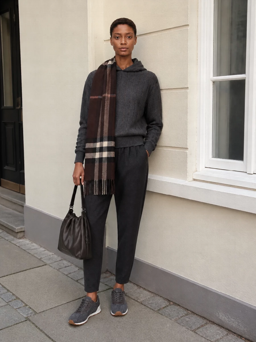 Brunello cucinelli charcoal hoodie tapered trousers