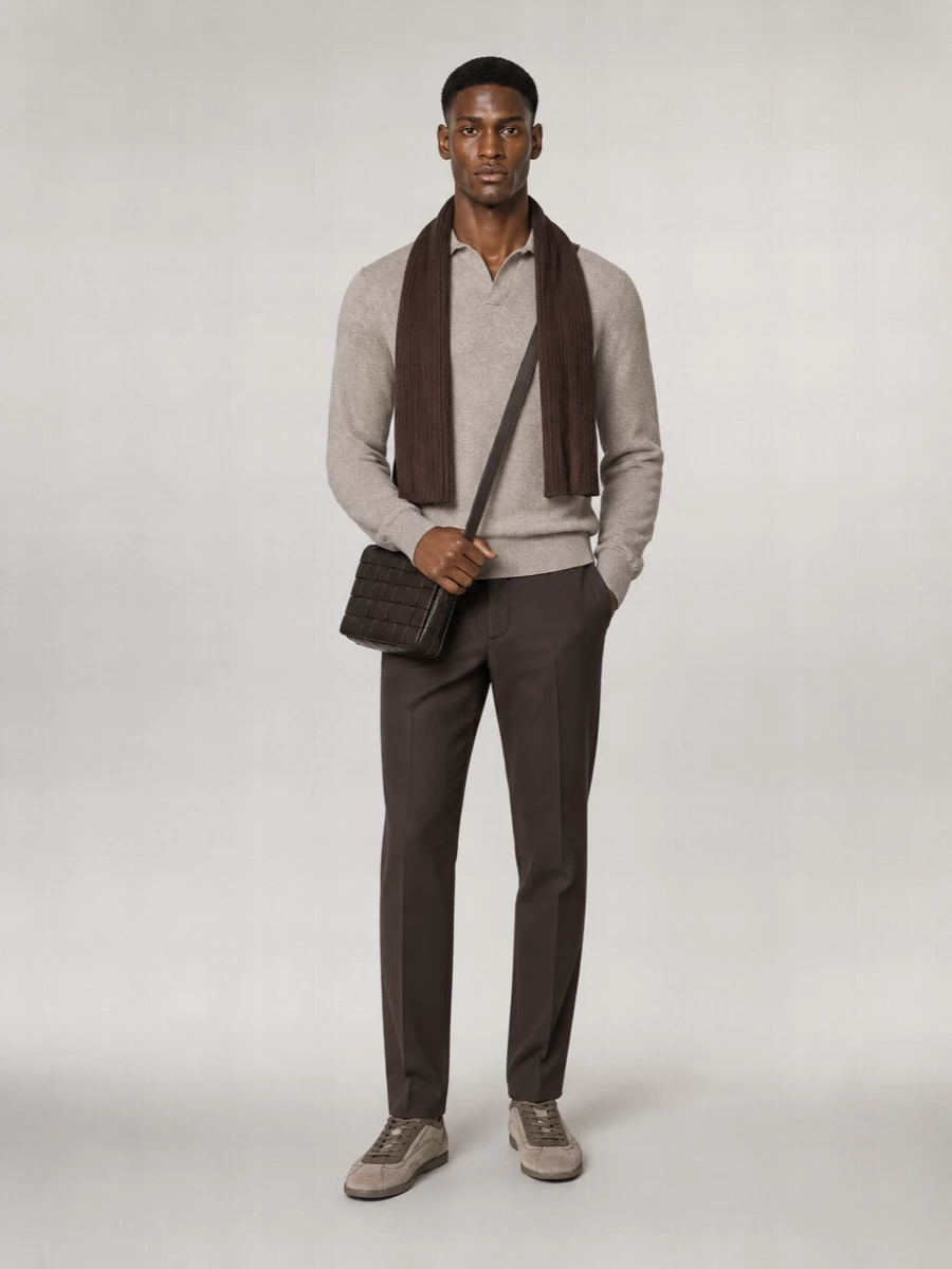 Brunello Cucinelli Cashmere Striped Knit Long-Sleeve Polo Shirt