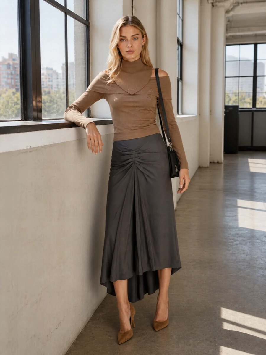 Vivienne westwood camel top charcoal midi skirt