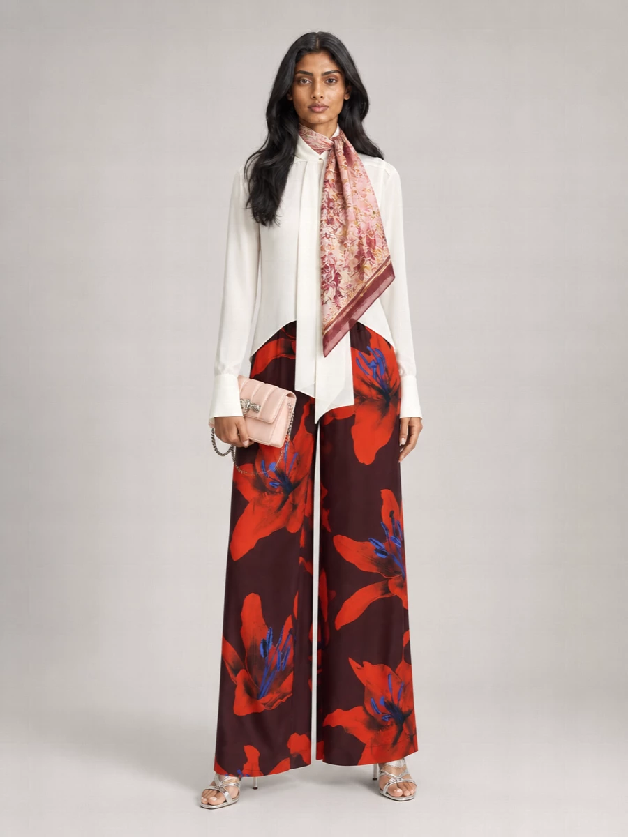 Alexander Mcqueen Silk Printed Wide-Leg Trousers