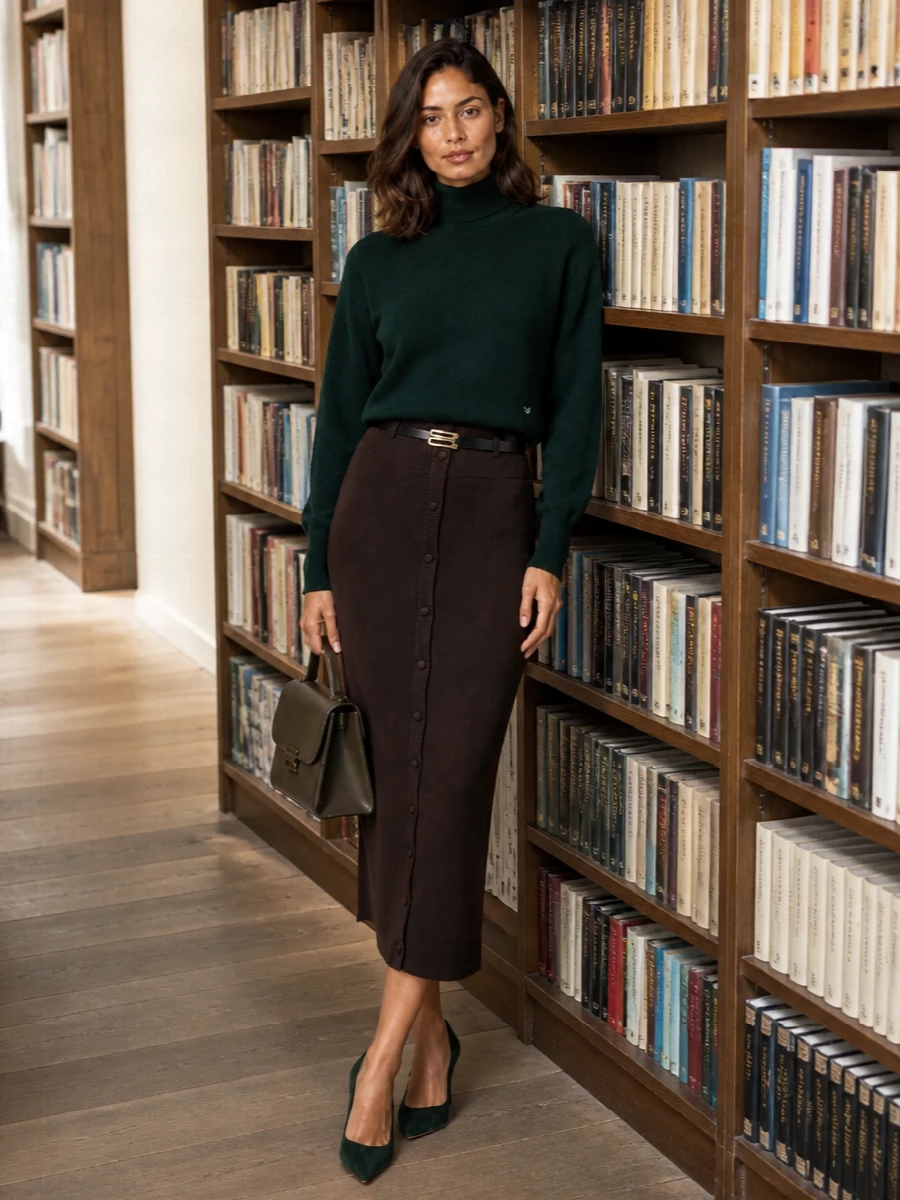 Victoria beckham forest sweater midi skirt outfit