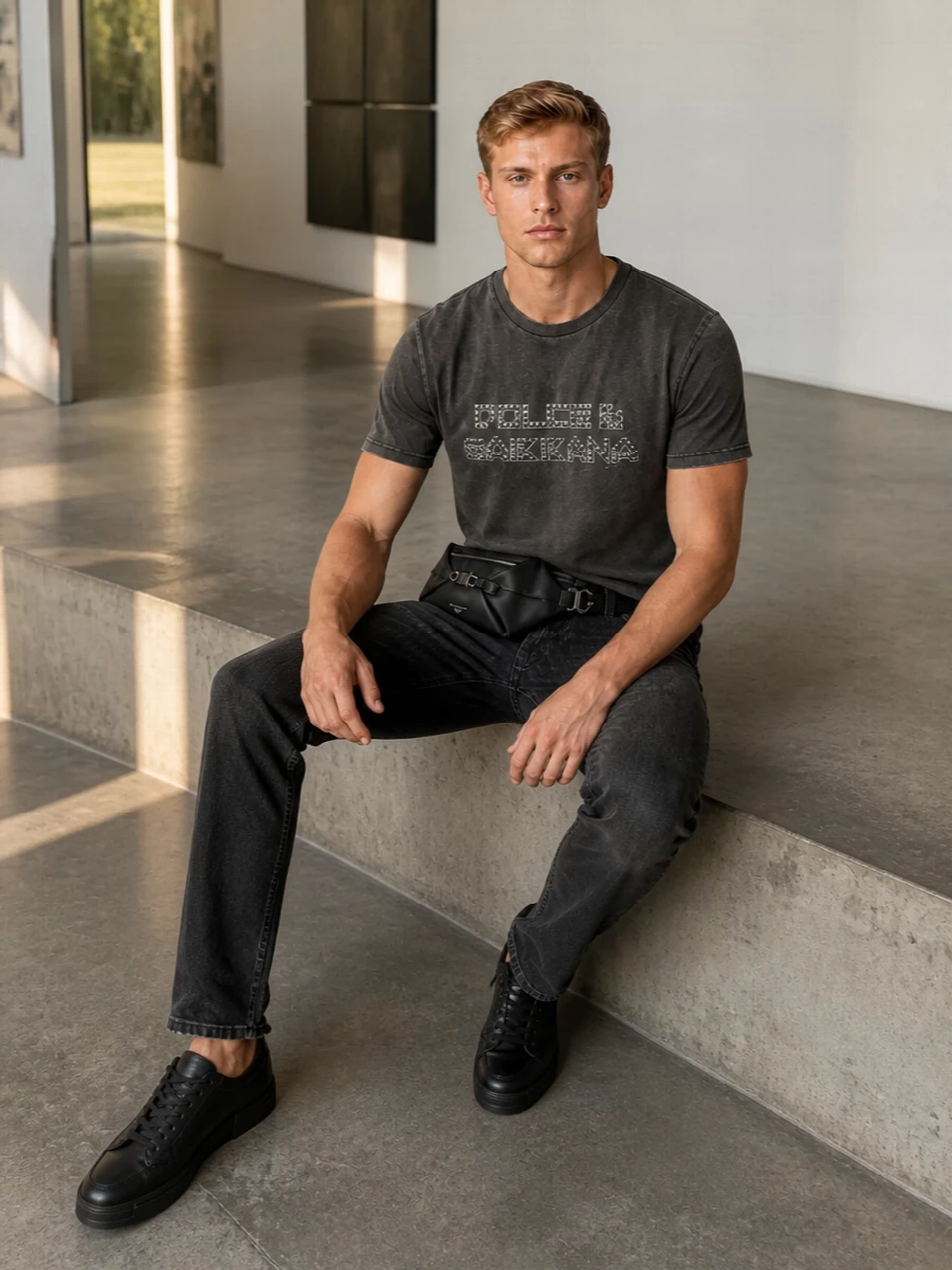 Dolce gabbana black logo tee dark jeans outfit