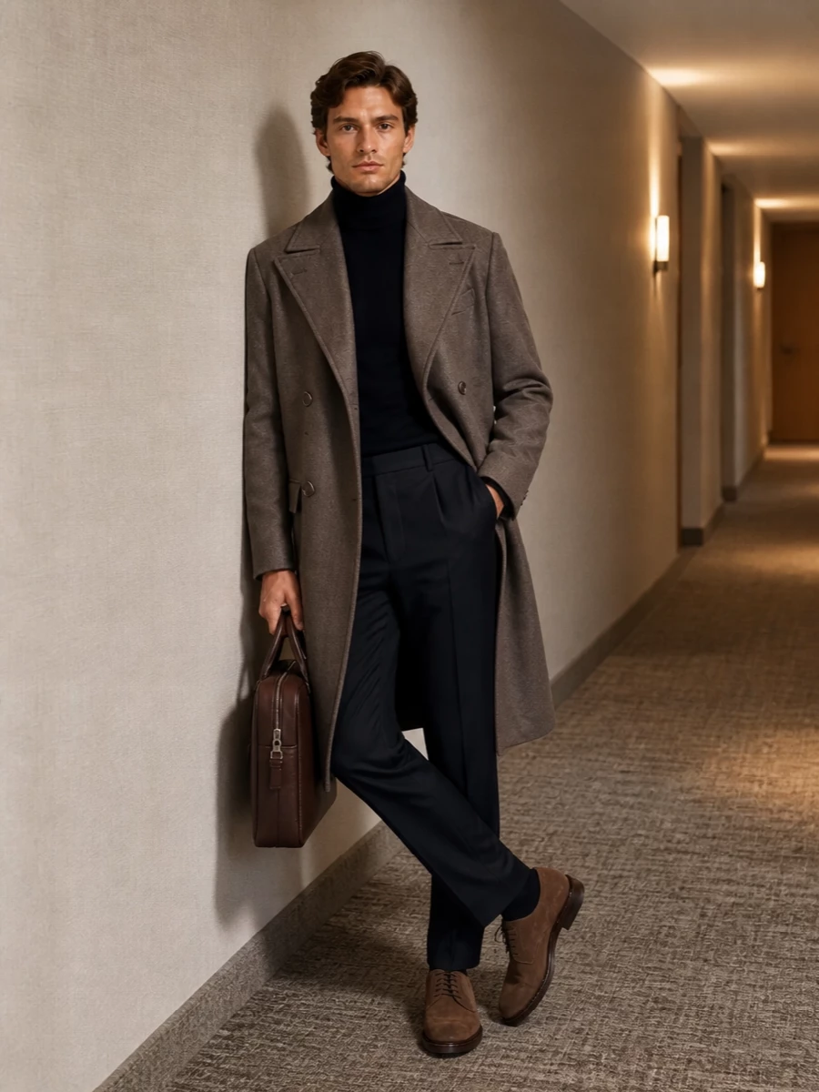 Brunello cucinelli coat navy trousers derbies
