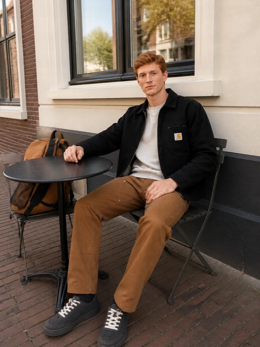 Carhartt work jacket canvas pants sneakers