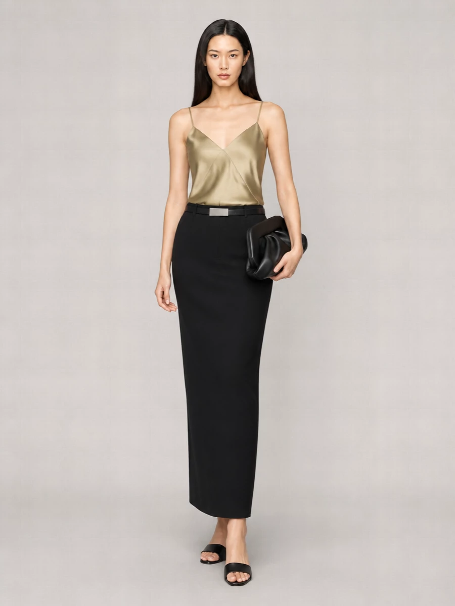Auralee Silk Blend Long Knit Fitted Skirt