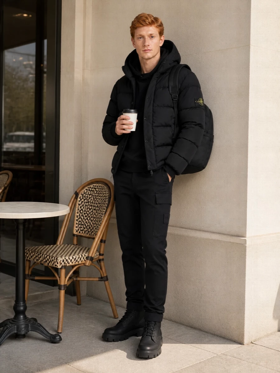Stone island puffer cargo pants moncler boots