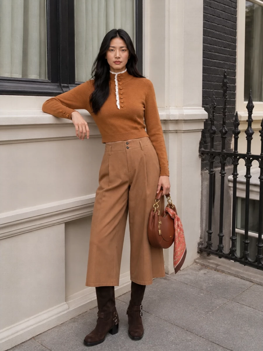 Chloe caramel sweater camel wide leg trousers