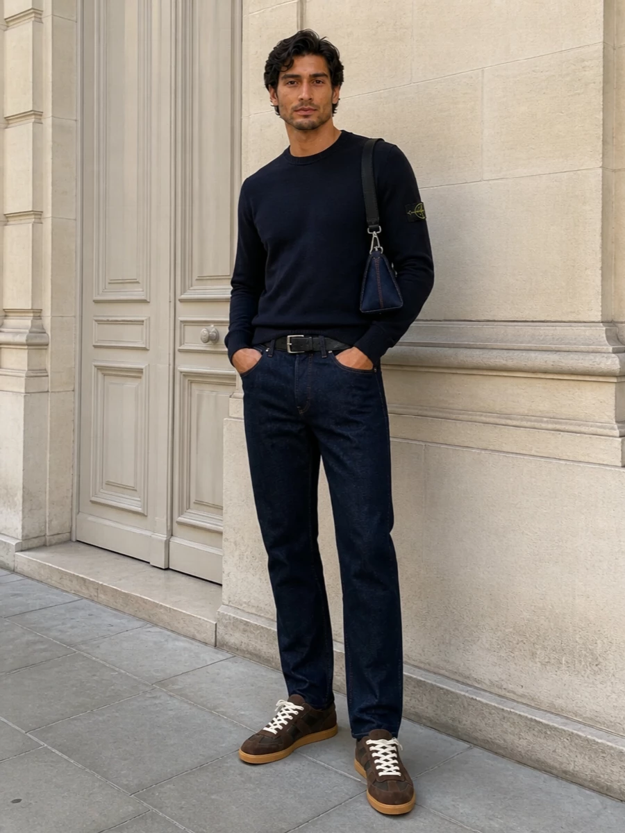Stone island jeans navy knit margiela sneakers