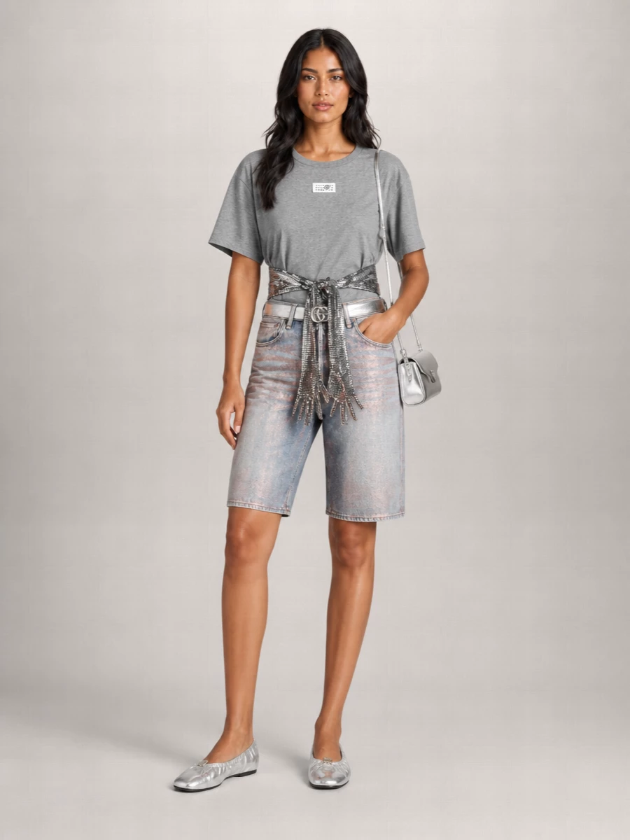 Acne Studios Glitter Effect Knee-Length Denim Bermuda Shorts