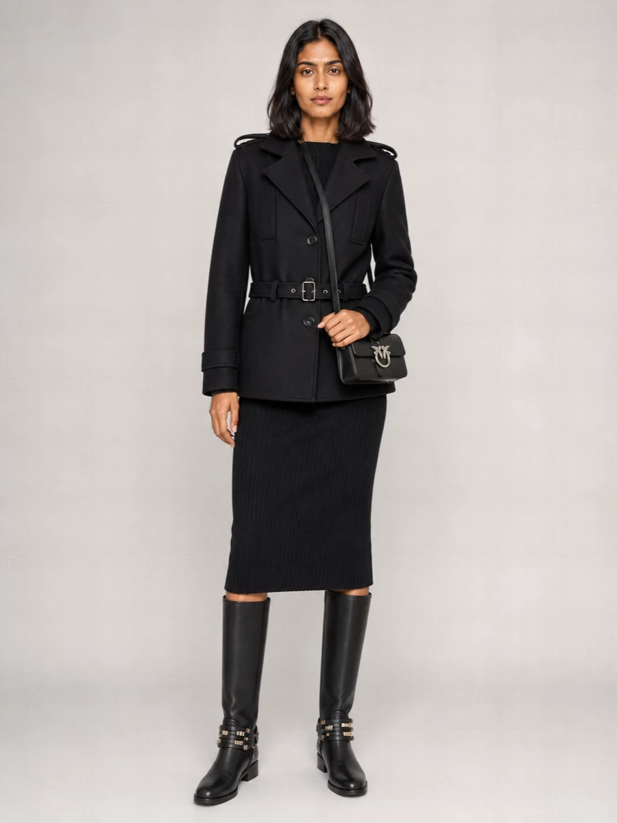 Pinko Wool Double-Breasted Belted Coat