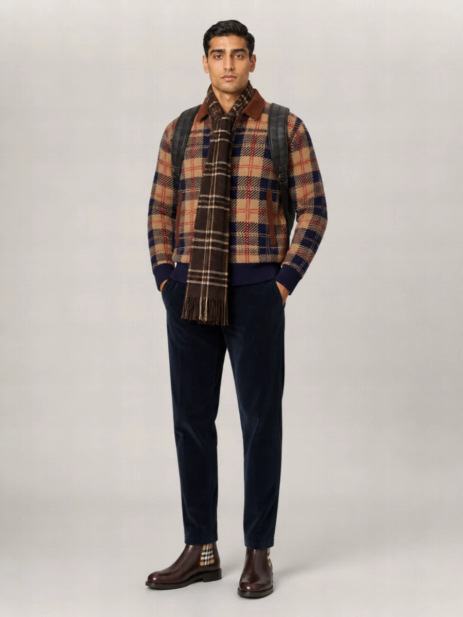 Celine Checked Fringed Cashmere Scarf