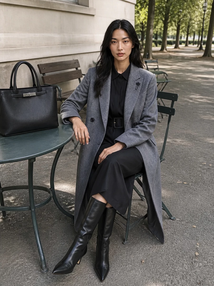 Lardini grey coat black fabiana filippi dress