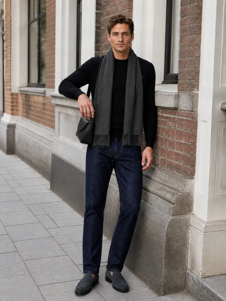 Ralph lauren sweater dark jeans tods loafers