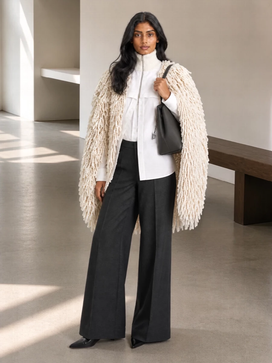Stella mccartney cape grey wide leg trousers outfit
