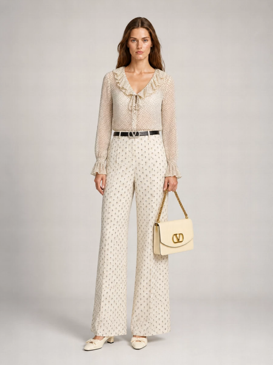 Valentino Floral-Print Wide-Leg Trousers