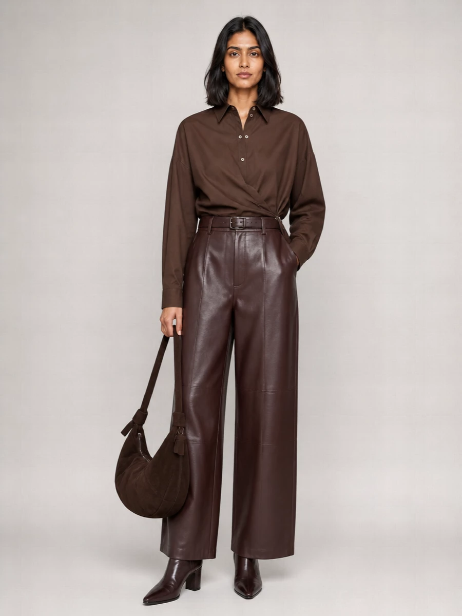 Alysi Leather Wide-Leg Trousers