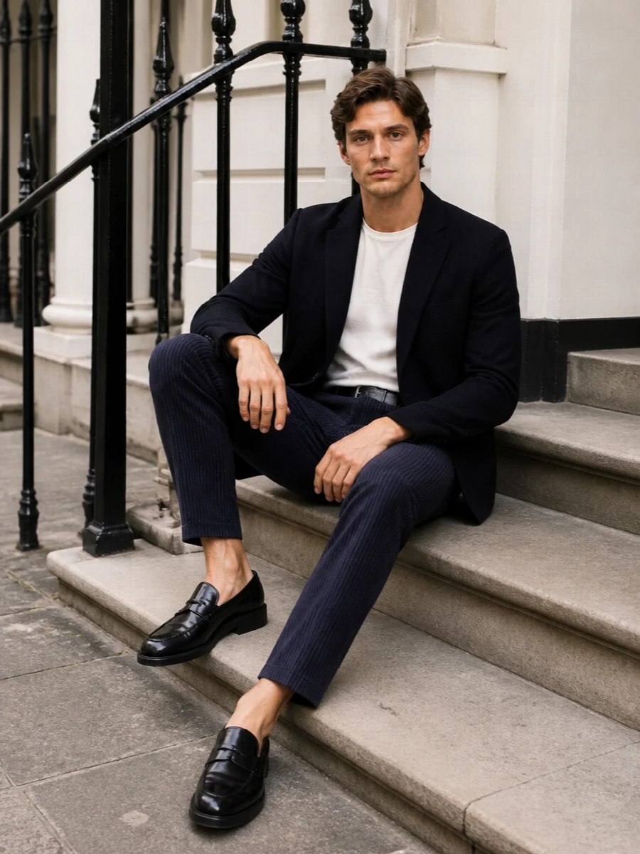 Emporio armani navy trousers blazer loafers