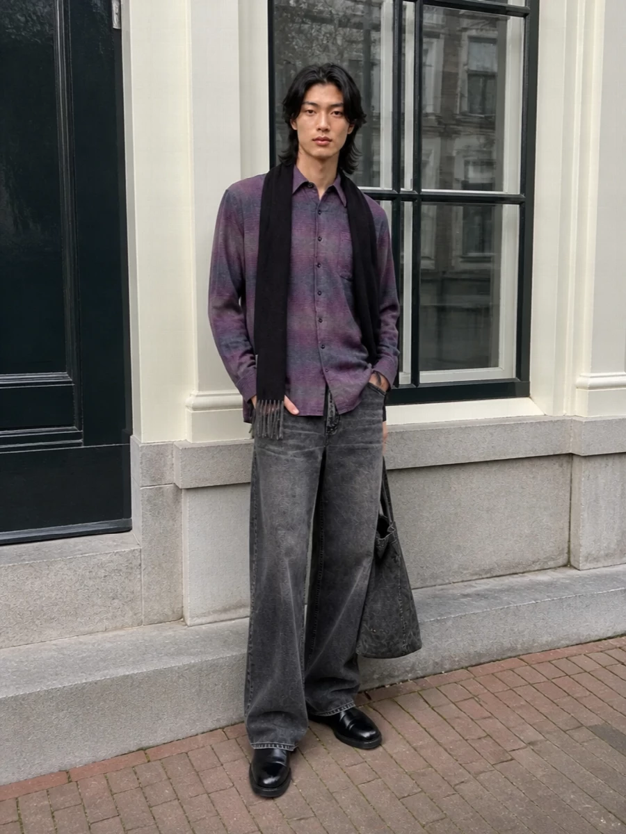 Our legacy plaid shirt charcoal wide leg jeans