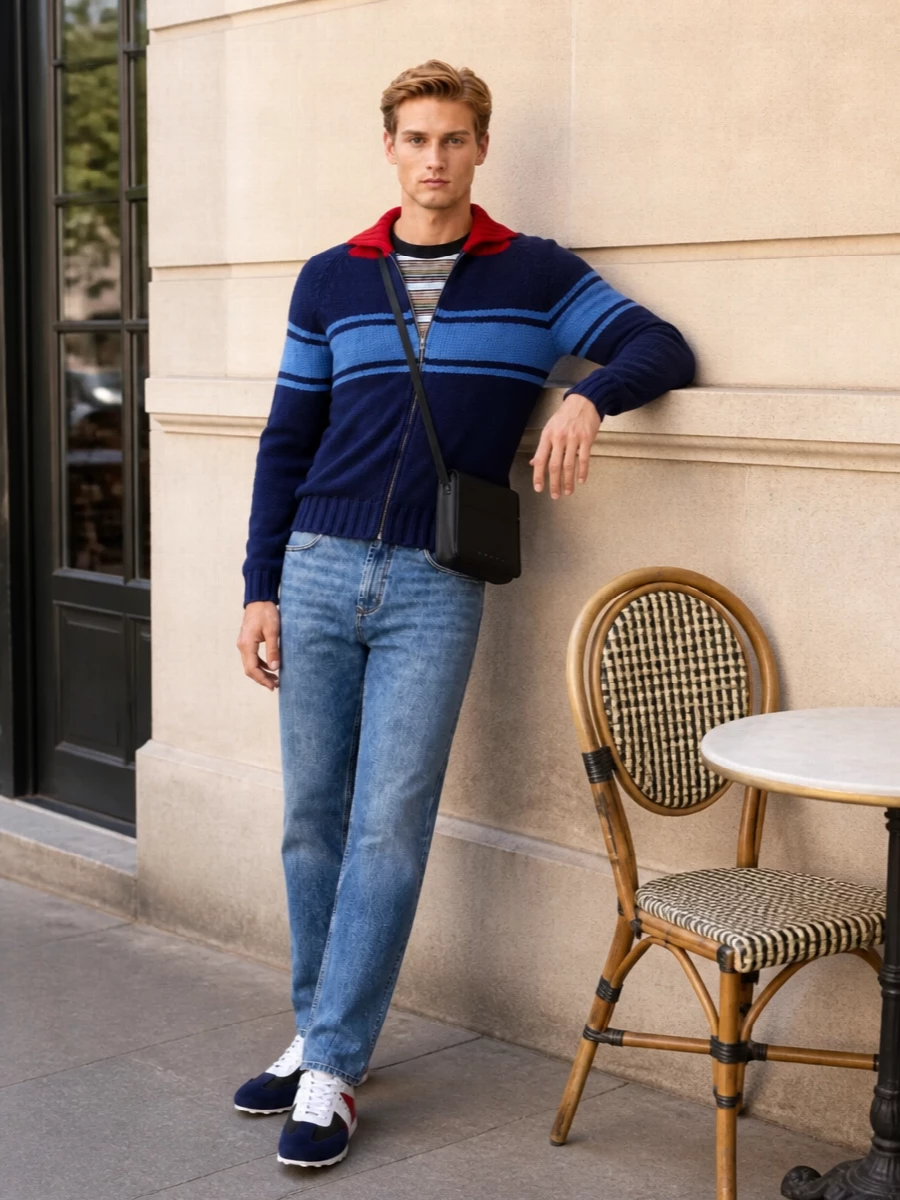Marni striped cardigan denim retro runners