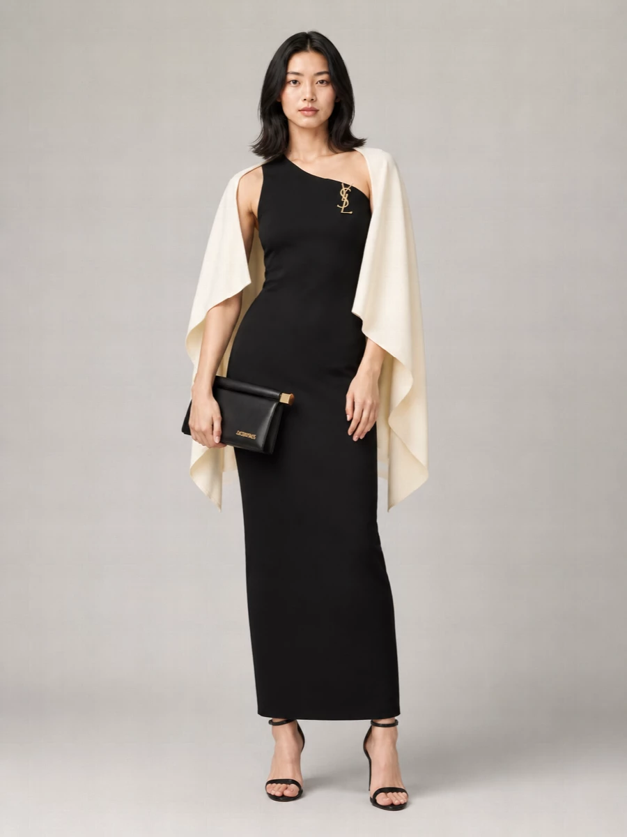Elisabetta Franchi Fine-Knit One-Shoulder Sleeveless Maxi Dress