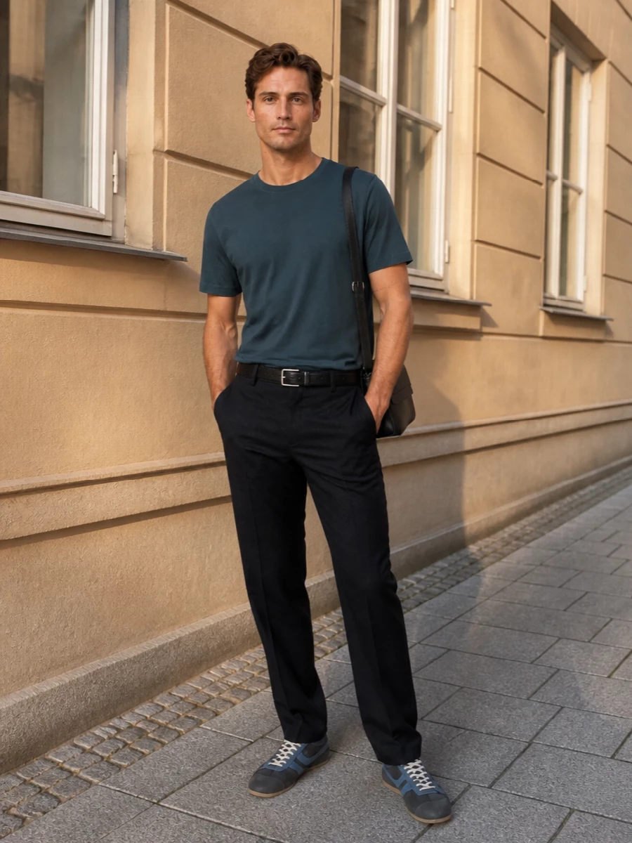 Dries van noten slate tee black tailored trousers