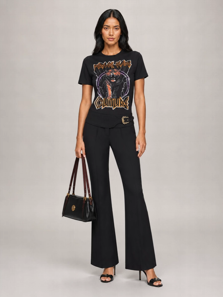 Versace Jeans Couture Ribbed Collar Crew-Neck T-Shirt With Graphic Print